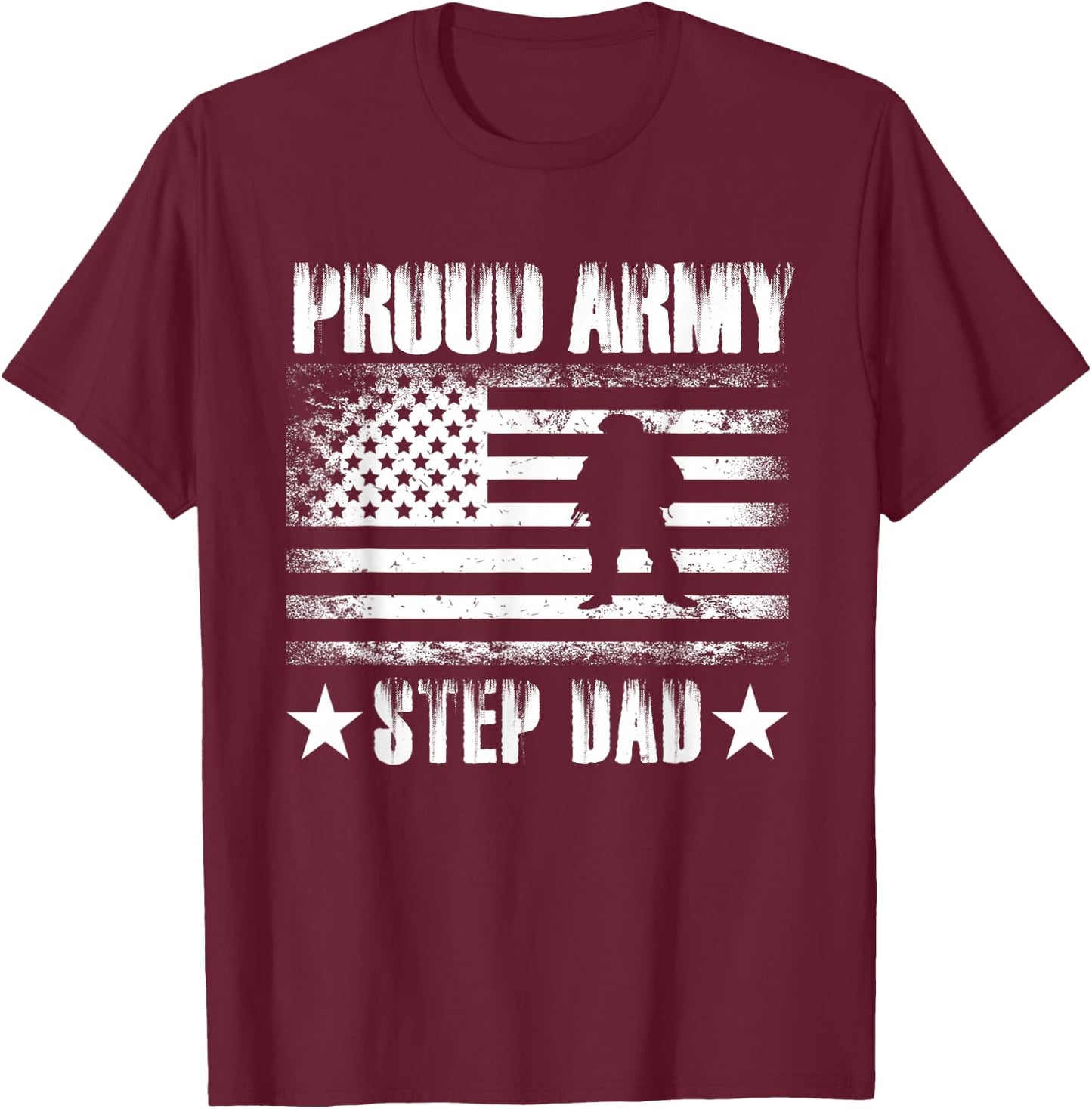 Proud Army Step Dad USA Flag Retro Vintage Military Pride T-Shirt - T-Shirt | Maroon