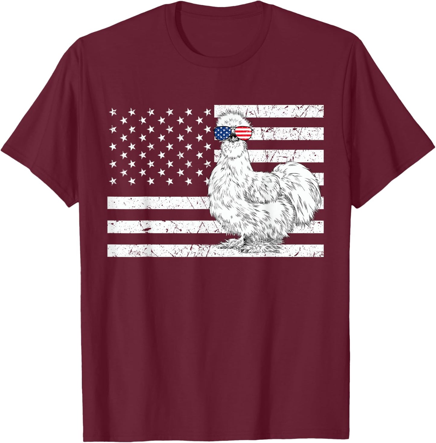 Silkie Chicken 4th of July US American Flag Farm Animal T-Shirt - T-Shirt | Maroon