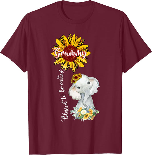 Blessed To Be Called Grammy Sunflower Elephant T-Shirt - T-Shirt | Maroon