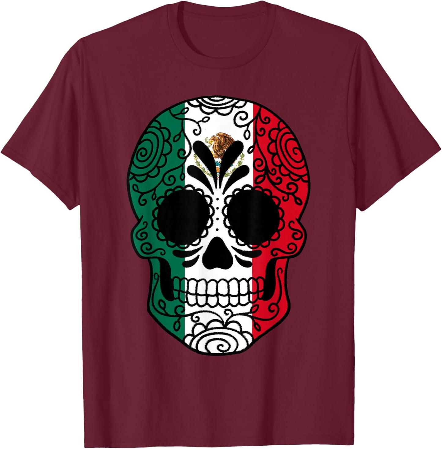 Mexico Flag Gift Sugar Skull Mexican T-Shirt - T-Shirt | Maroon