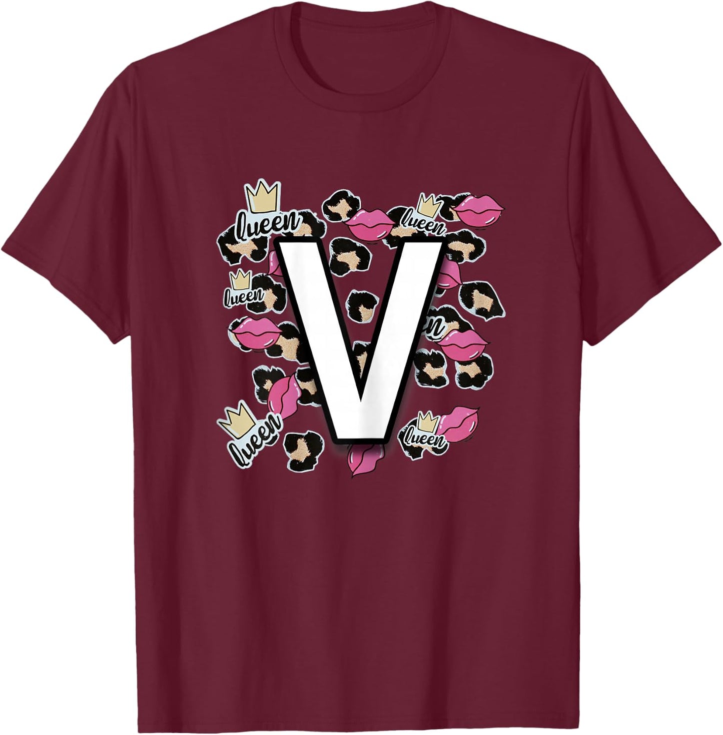 Letter V 's for Little Girls, Teens & Women - Letter V T-Shirt - T-Shirt | Maroon