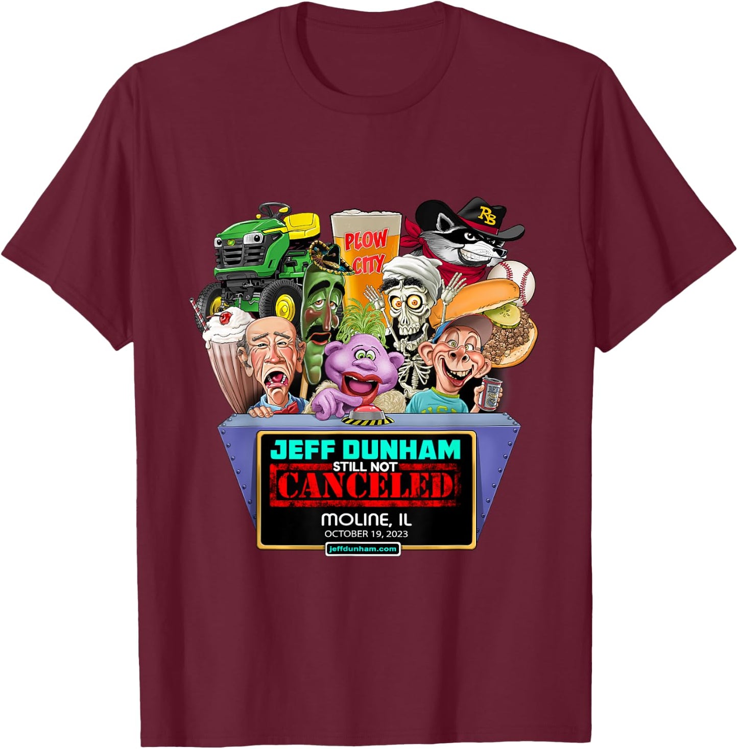 Jeff Dunham Moline, IL (2023) T-Shirt - T-Shirt | Maroon