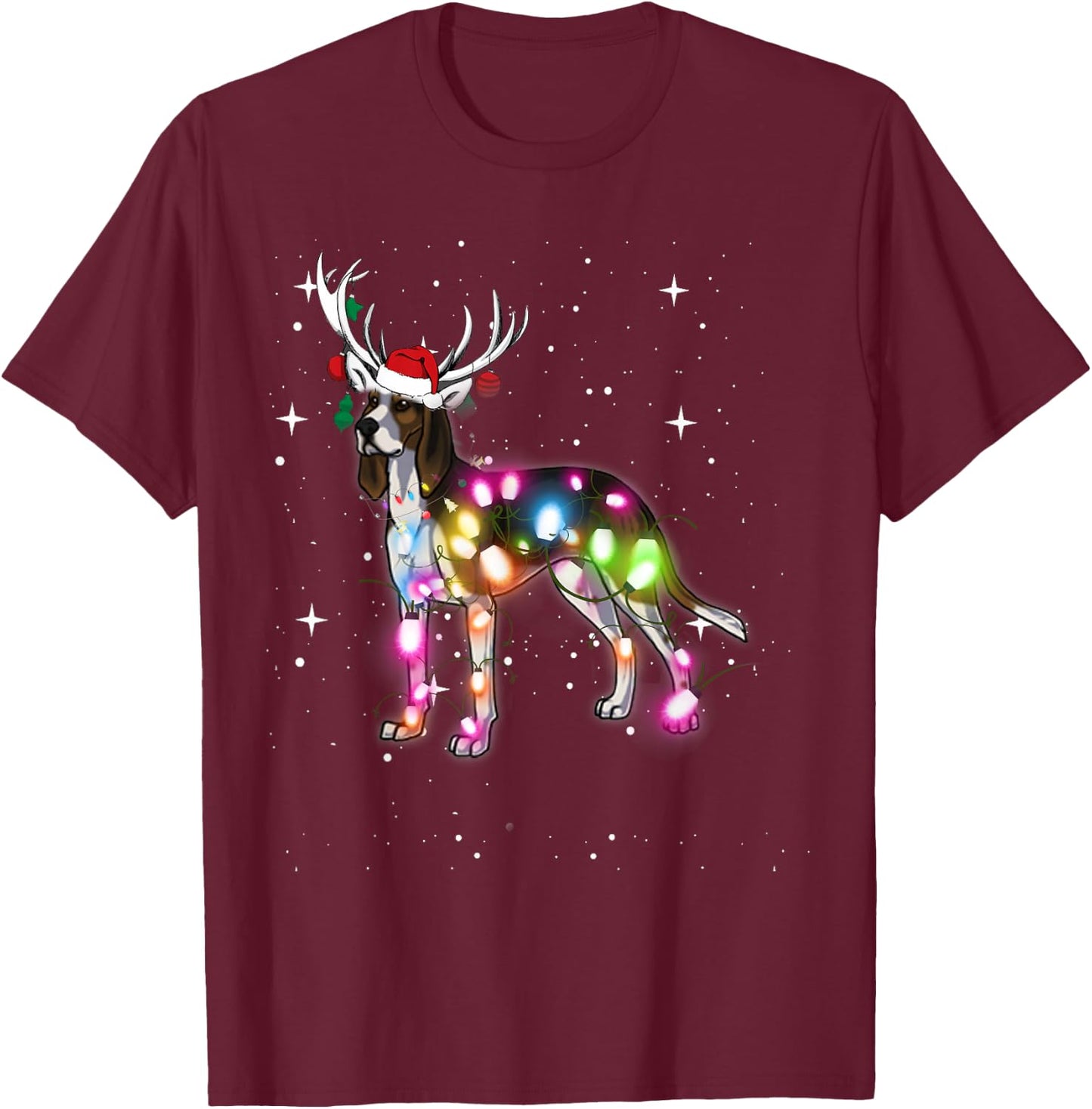 Treeing Walker Coonhound Christmas Lights Pajama Funny Dog Women Kids T-Shirt - T-Shirt | Maroon
