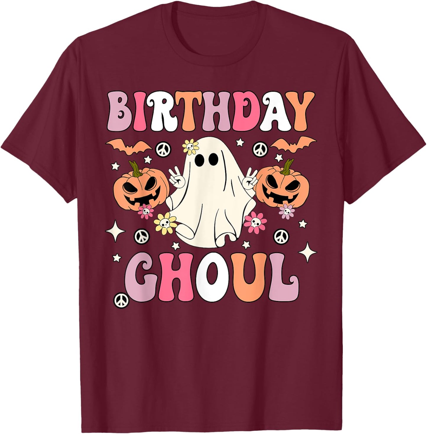 Birthday Ghoul Groovy Ghost Kids Girls Halloween Party T-Shirt - T-Shirt | Maroon