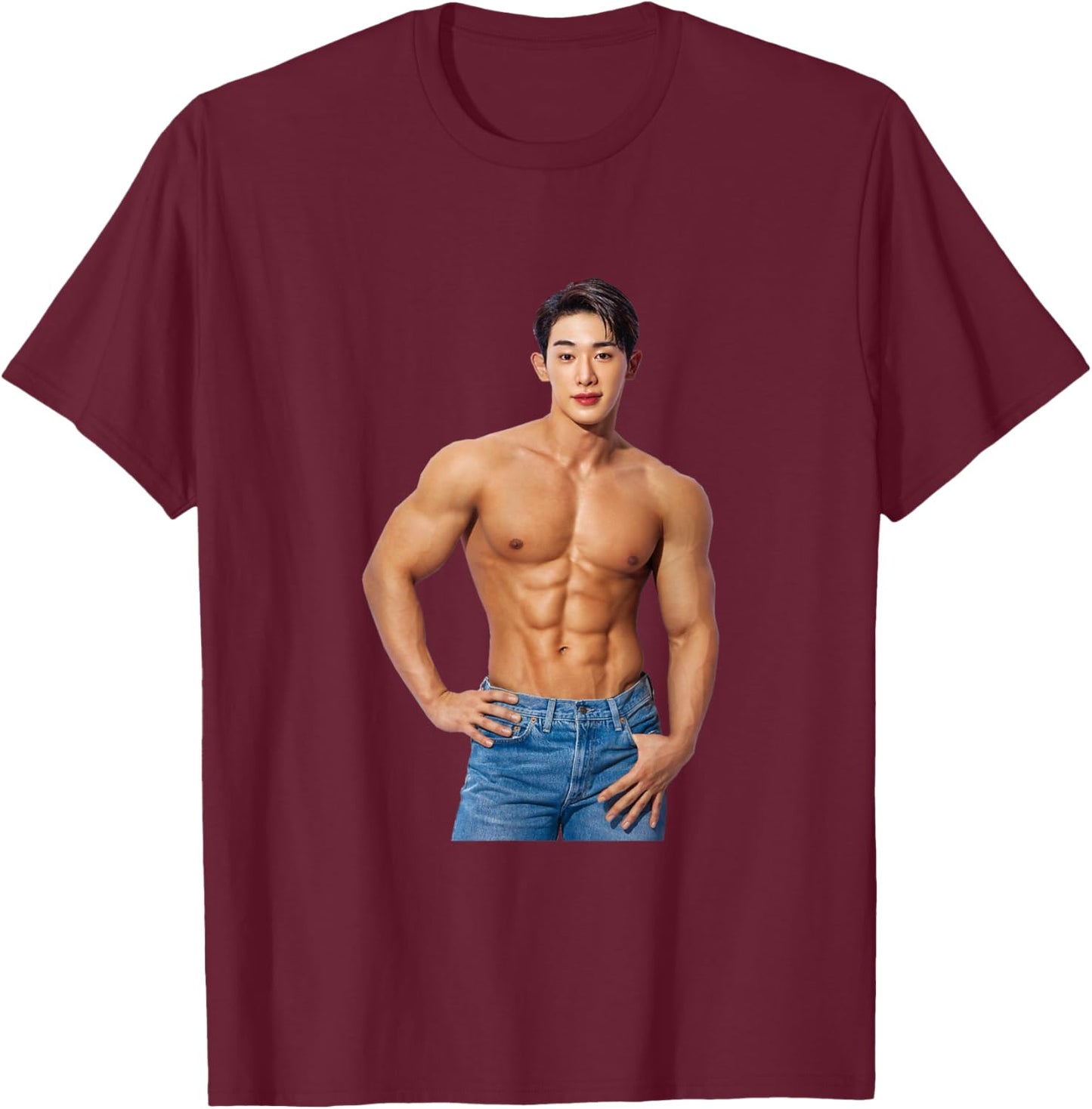 Wonho Sexy Muscle Daddy Korean Hunk Abs Solo Artist Idol T-Shirt - T-Shirt | Maroon