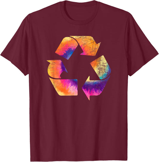 Recycle Symbol Tie Dye Earth Day T-Shirt - T-Shirt | Maroon