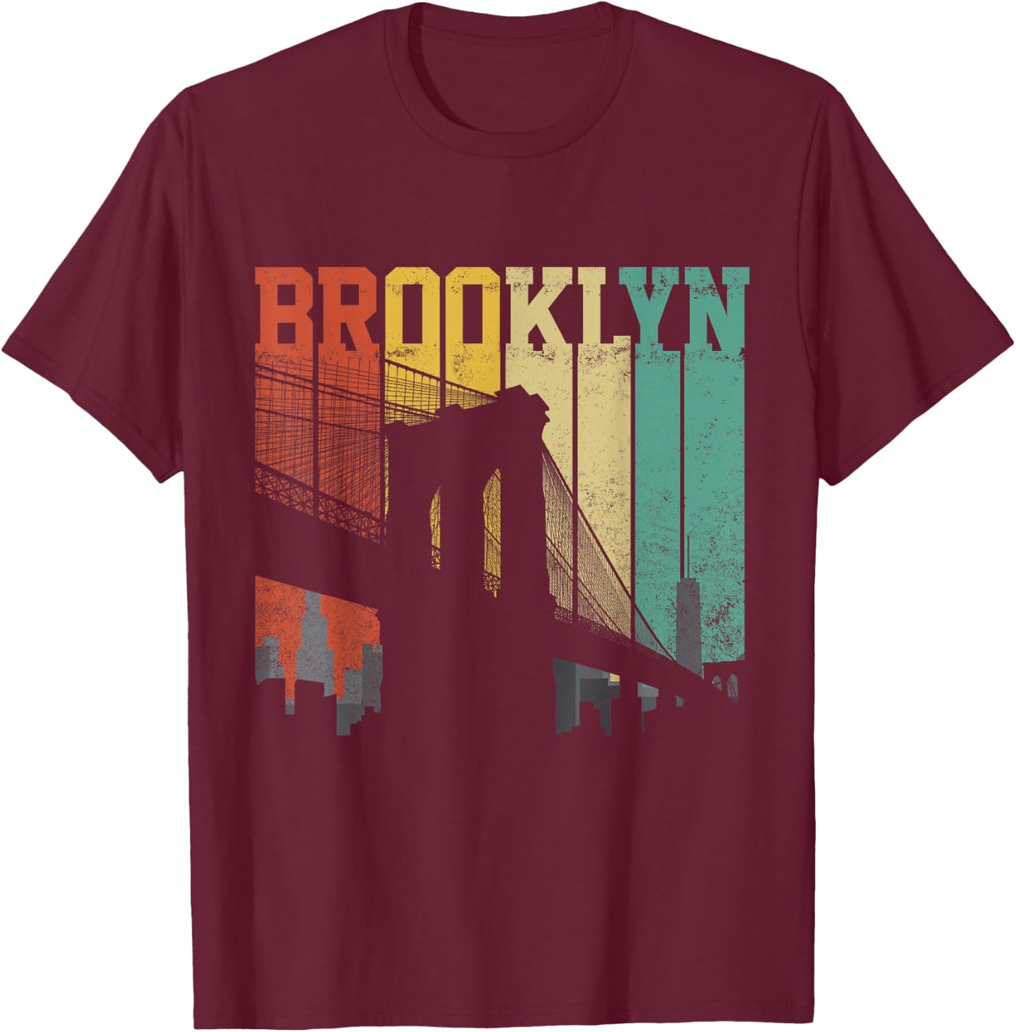 New York City Brooklyn Bridge Vintage Retro Skyline NYC NY T-Shirt - T-Shirt | Maroon
