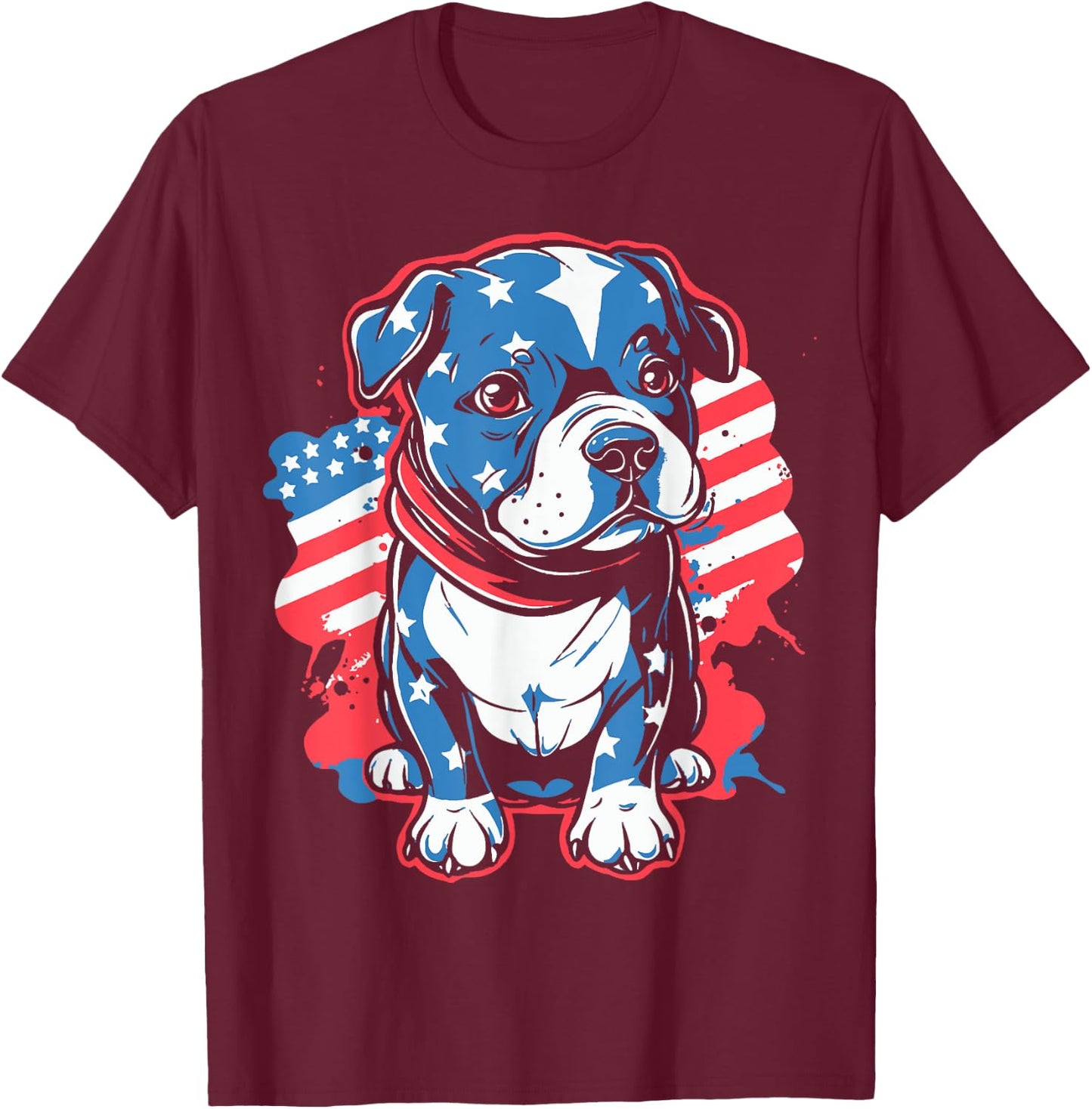 Patriotic Pitbull Puppy | 4th July American Pitbull Dog Dad Men T-Shirt - T-Shirt | Maroon
