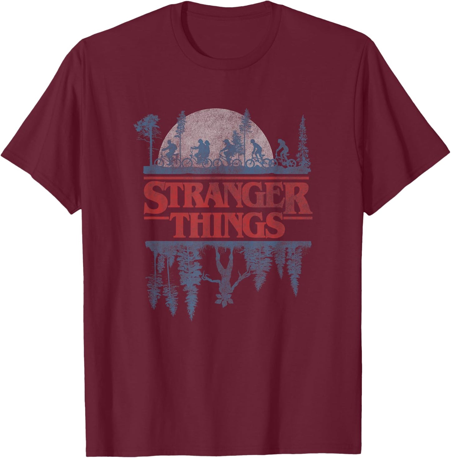 Stranger Things Blue Gradient Shadow Upside Down Logo T-Shirt - T-Shirt | Maroon