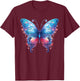 Women's Fantasy Art Blue and Pink Butterfly Cute T-Shirt - T-Shirt | Maroon