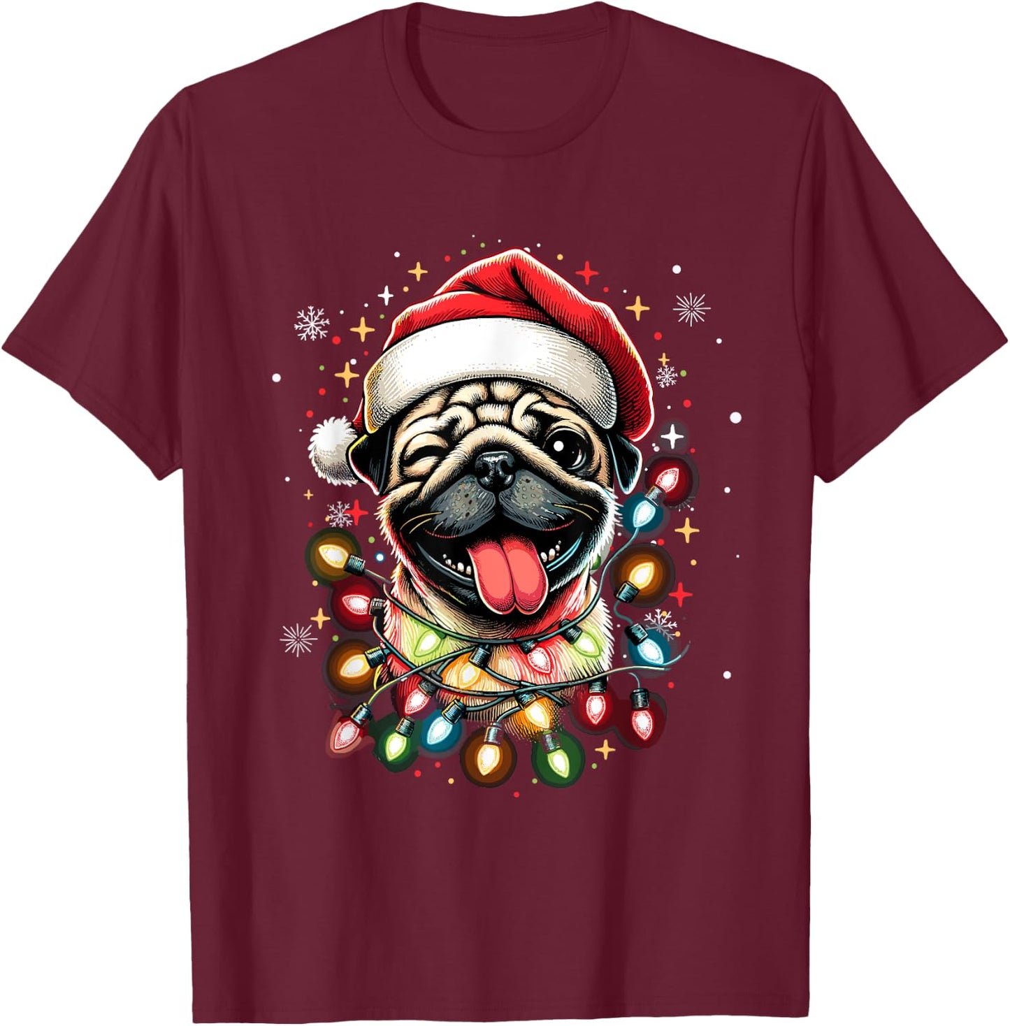 Pug Christmas Tree Dog Santa Xmas Boys Girls Merry Dogmas T-Shirt - T-Shirt | Maroon