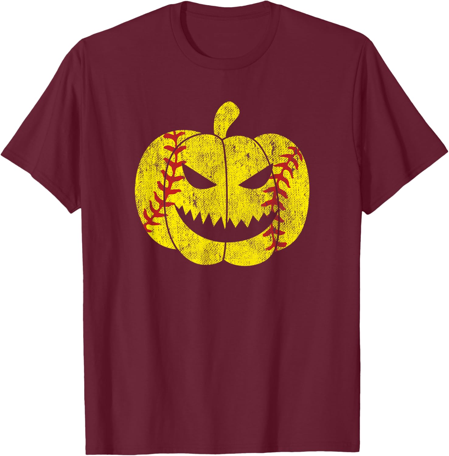 Softball Player Scary Pumpkin Vintage Costume Halloween T-Shirt - T-Shirt | Maroon