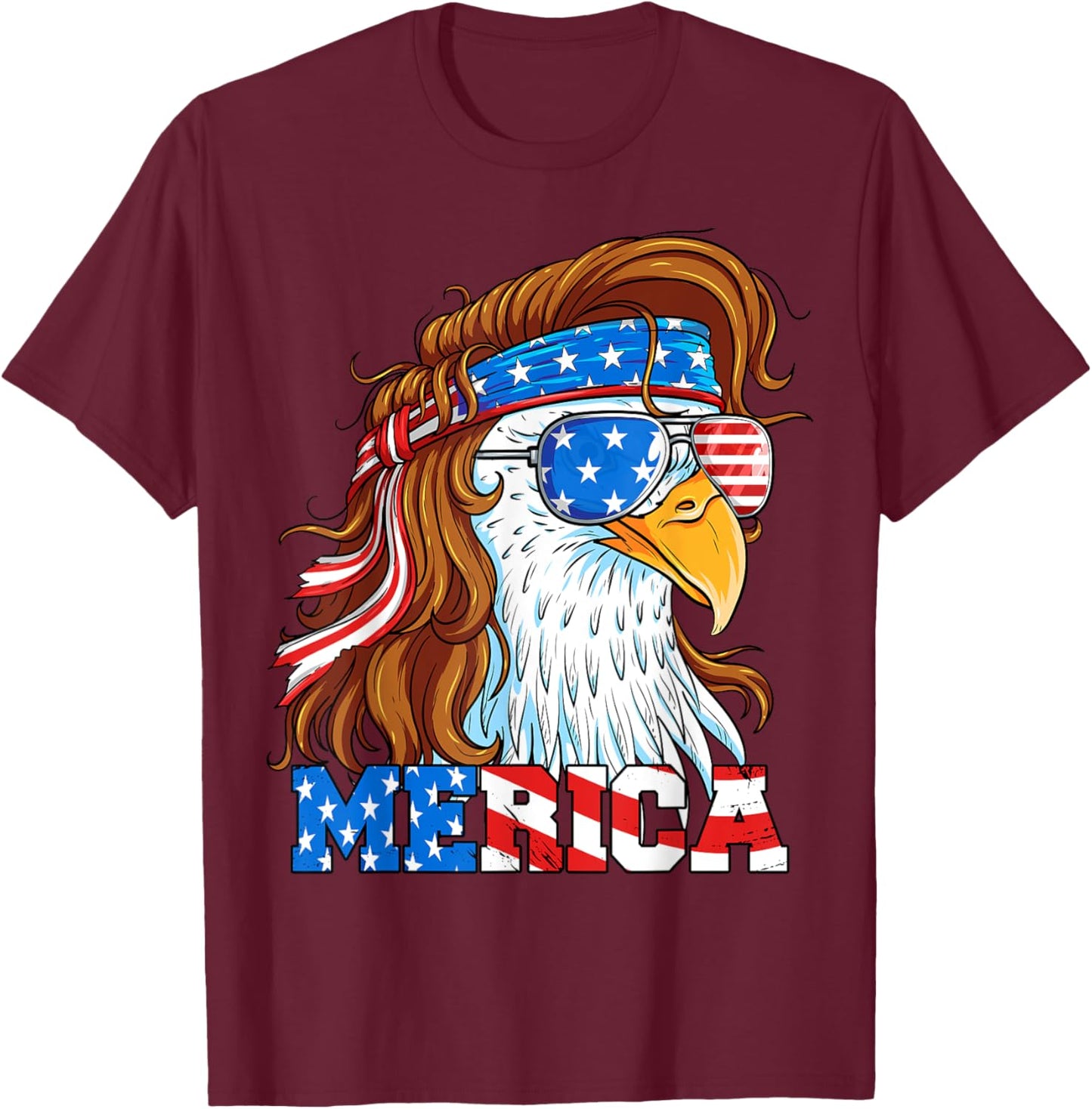 Merica Eagle Mullet 4th of July American Flag Usa Patriotic T-Shirt - T-Shirt | Maroon
