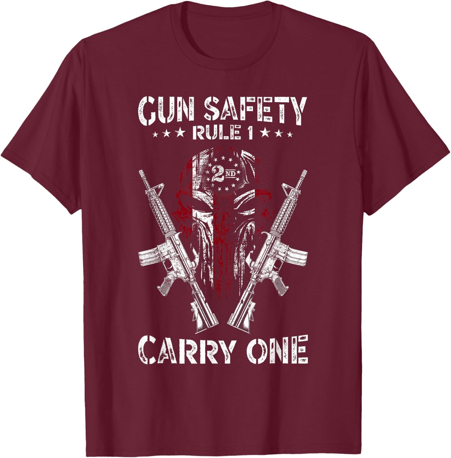 Gun Safety Rule 1 Patriotic 2nd Amendment AR-15 USA Skull T-Shirt - T-Shirt | Maroon