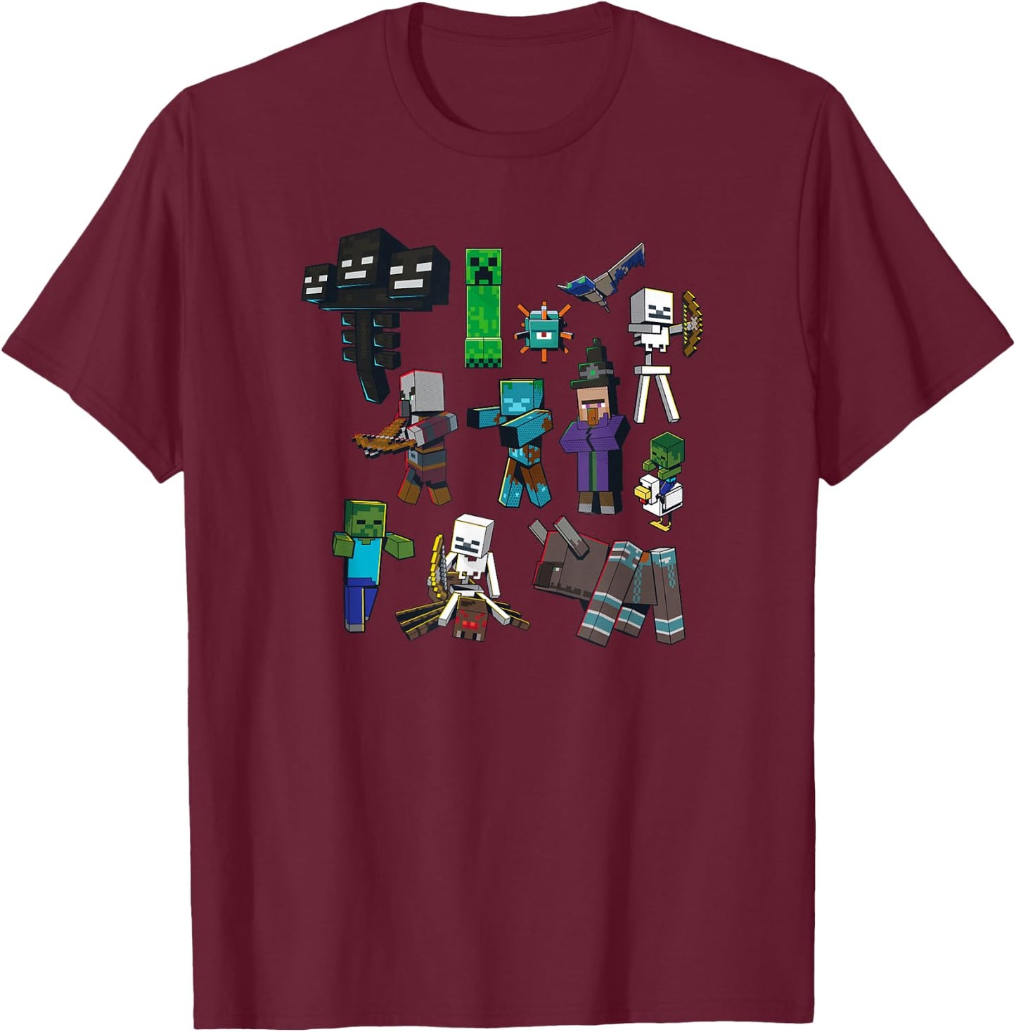 Minecraft Hostile Mobs Grid Poster T-Shirt - T-Shirt | Maroon