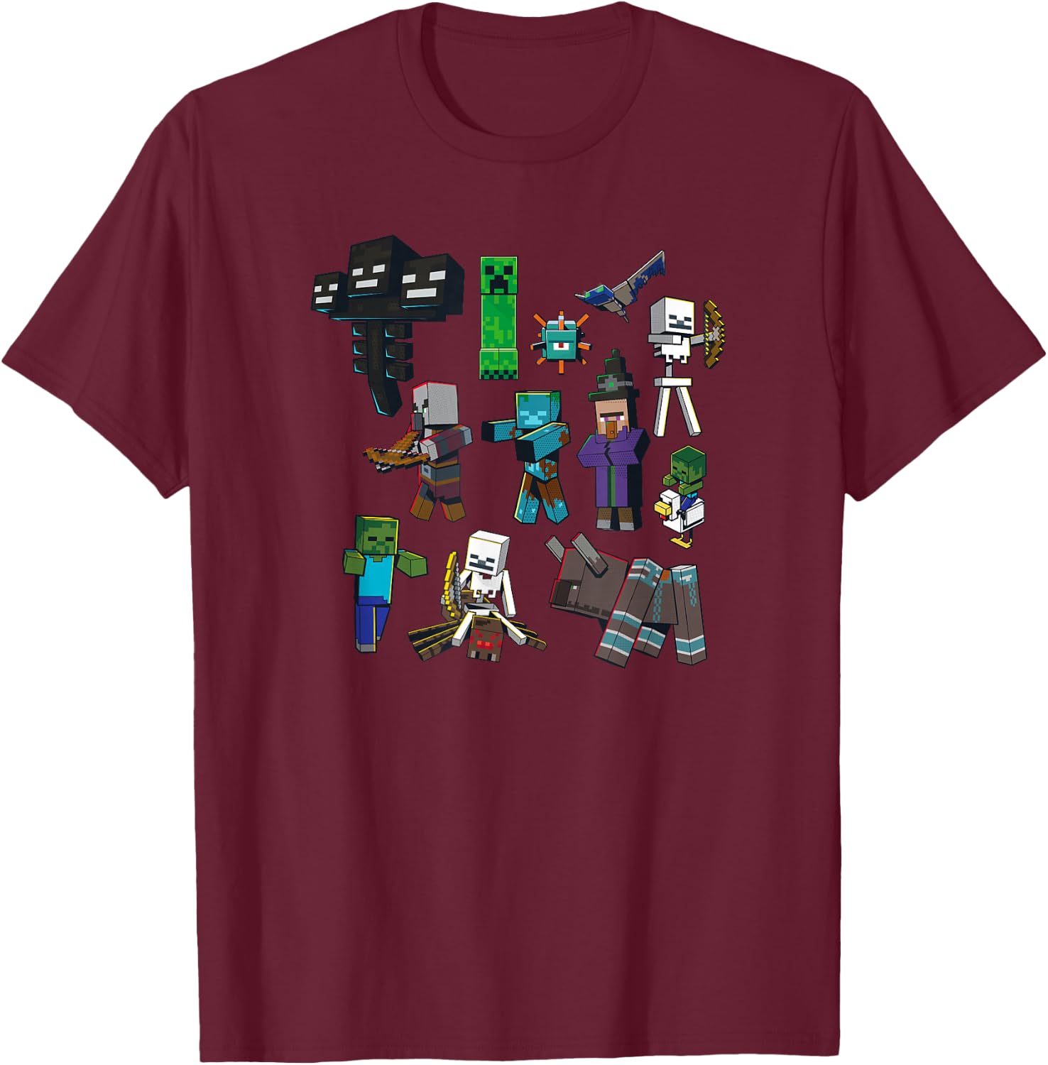 Minecraft Hostile Mobs Grid Poster T-Shirt - T-Shirt | Maroon