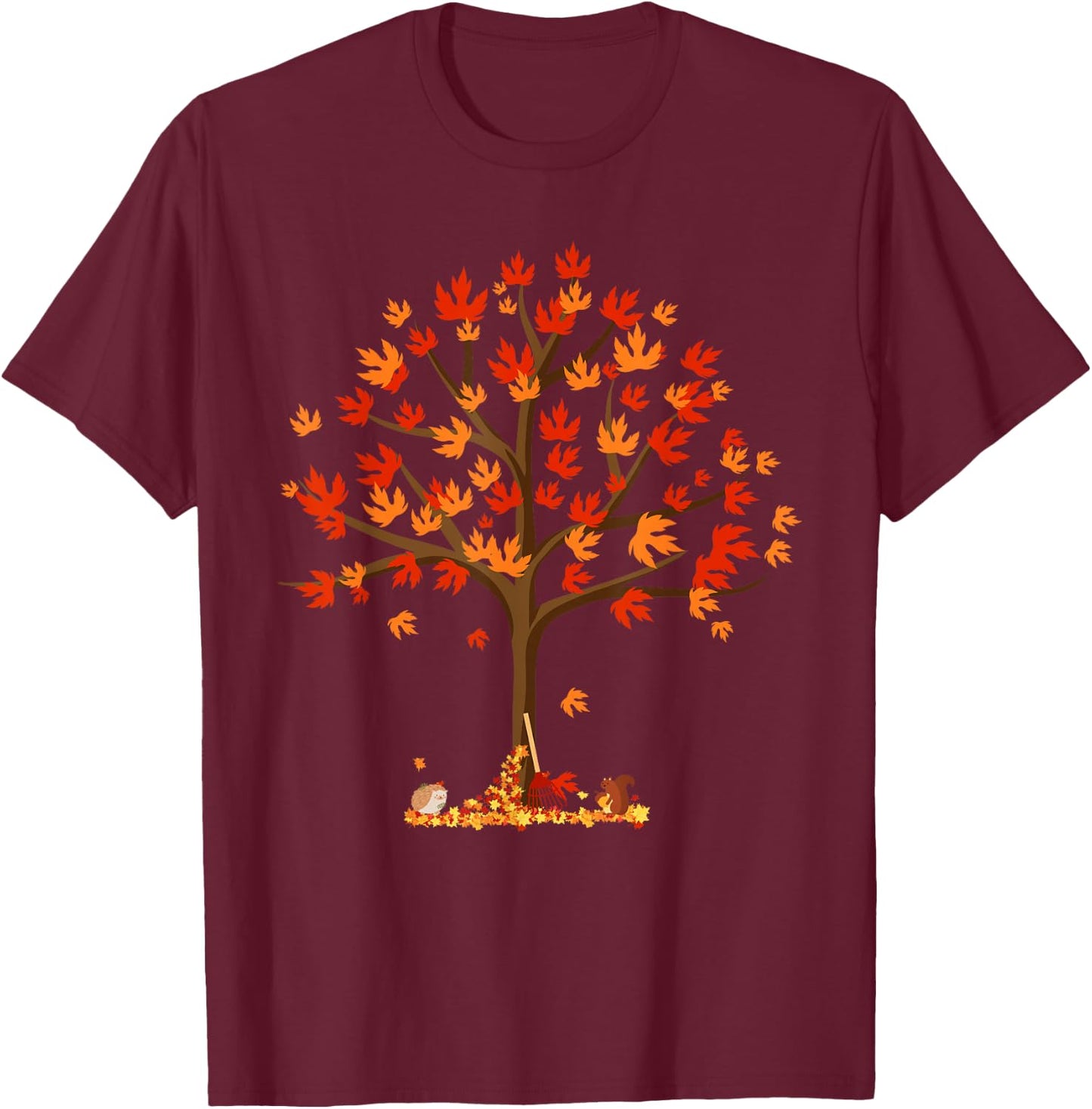 Autumn Fall Leaves Tree & Forest Creatures Kids T-Shirt - T-Shirt | Maroon