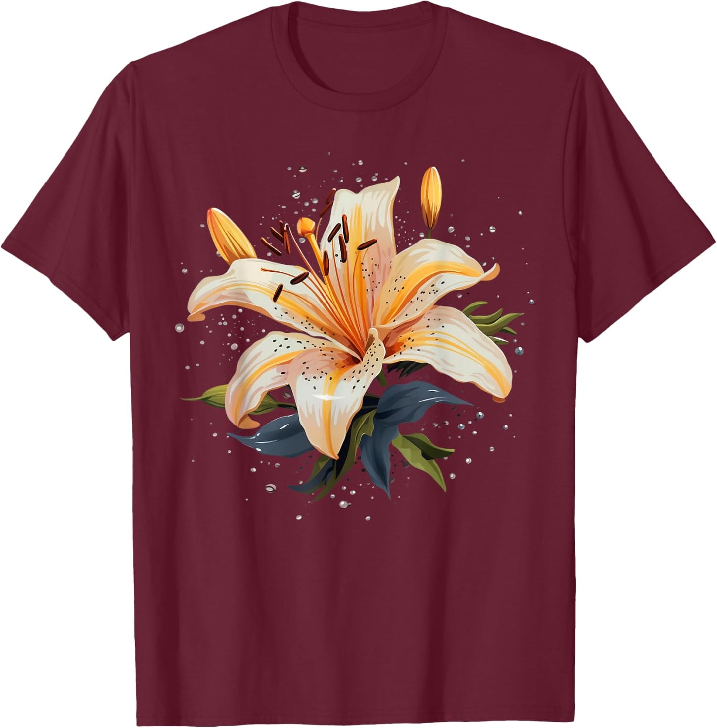 Shattered Lily flower with Lily petals T-Shirt - T-Shirt | Maroon