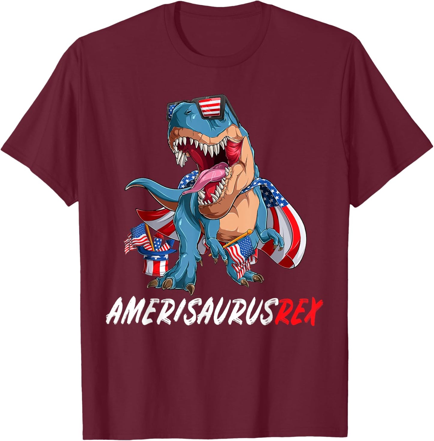 4th July T Rex America Dinosaur Independence Day Patriot USA T-Shirt - T-Shirt | Maroon