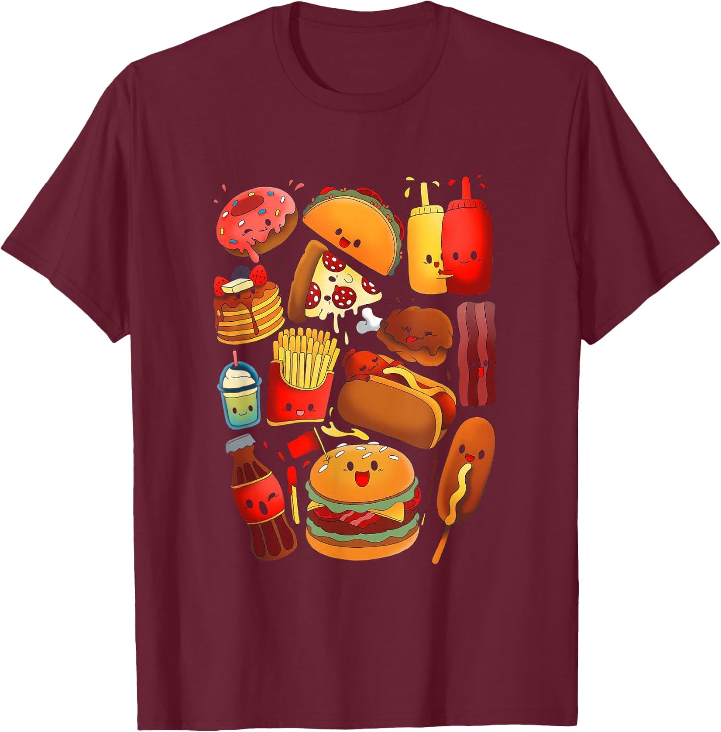 Funny fast food - Fastfood Graphic kawaii T-Shirt - T-Shirt | Maroon