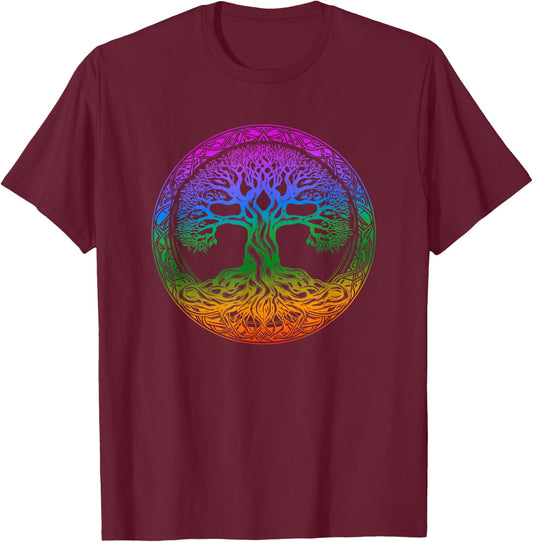 Tree of Life Celtic Colorful Rainbow Gradient Women T-Shirt - T-Shirt | Maroon