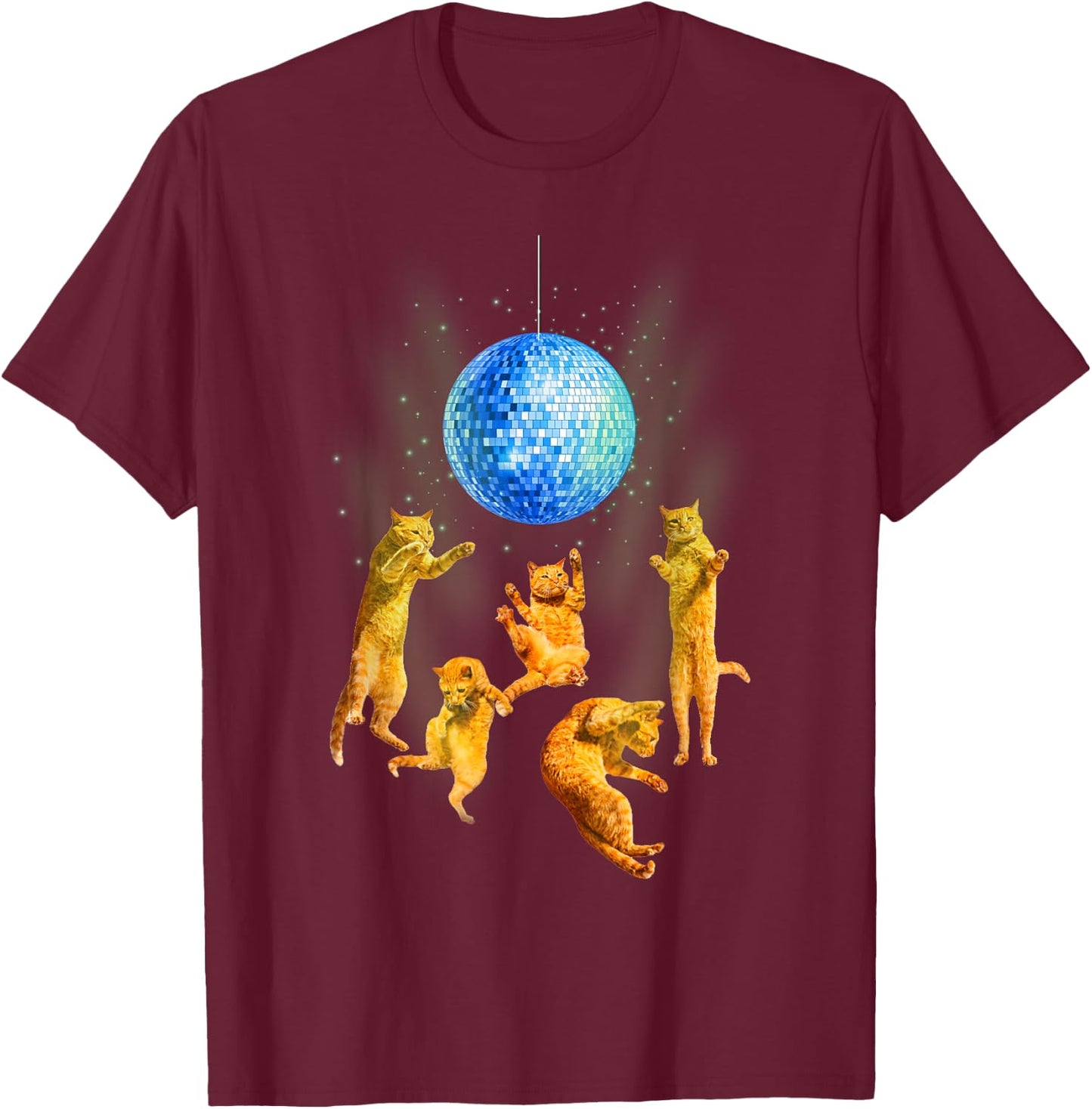 Dancing Cats Disco Ball Kitten Kitty Lover Party Animal T-Shirt - T-Shirt | Maroon