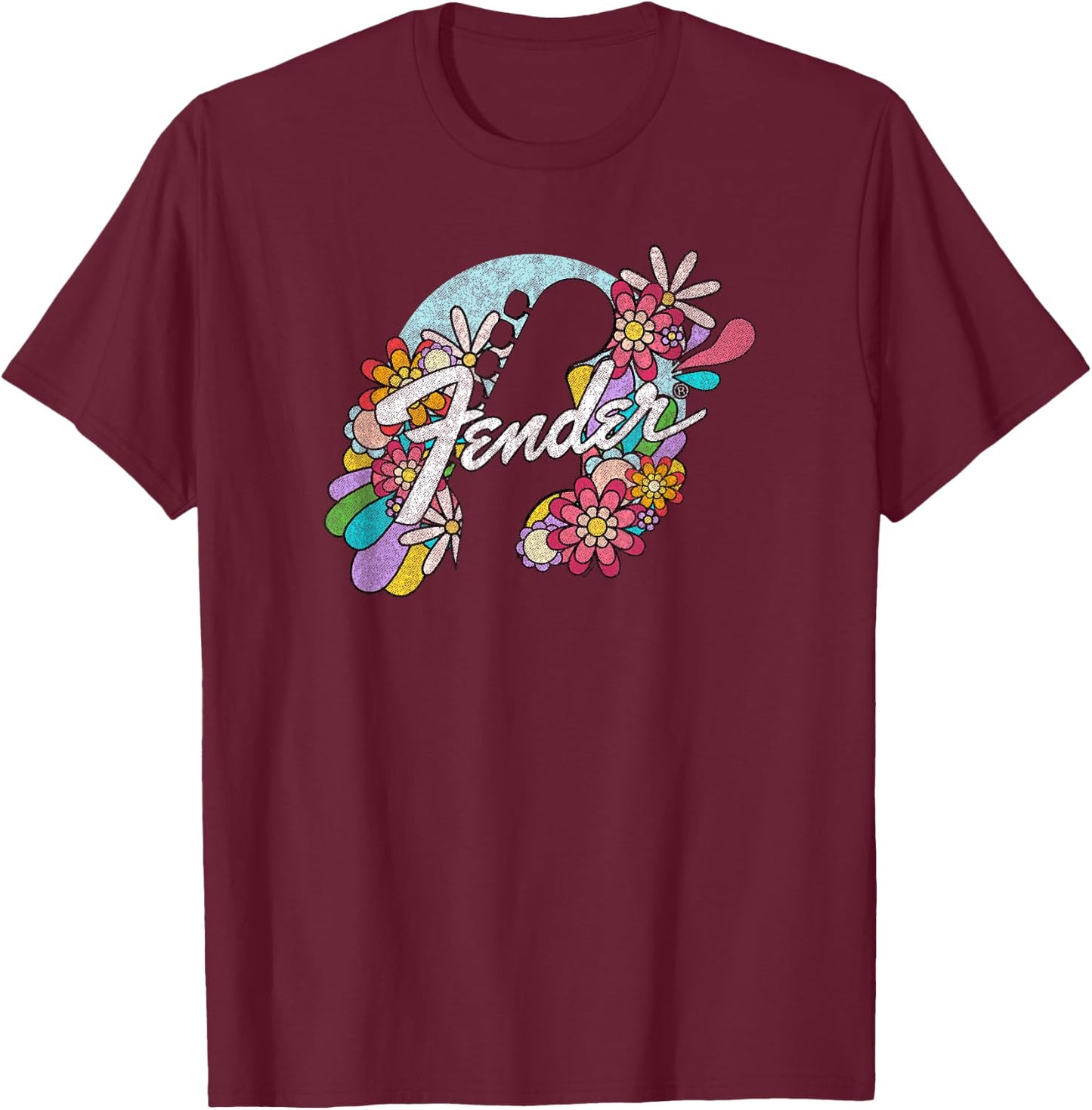 Fender Spring Time Flower Covered Guitar Silhouette Logo T-Shirt - T-Shirt | Maroon