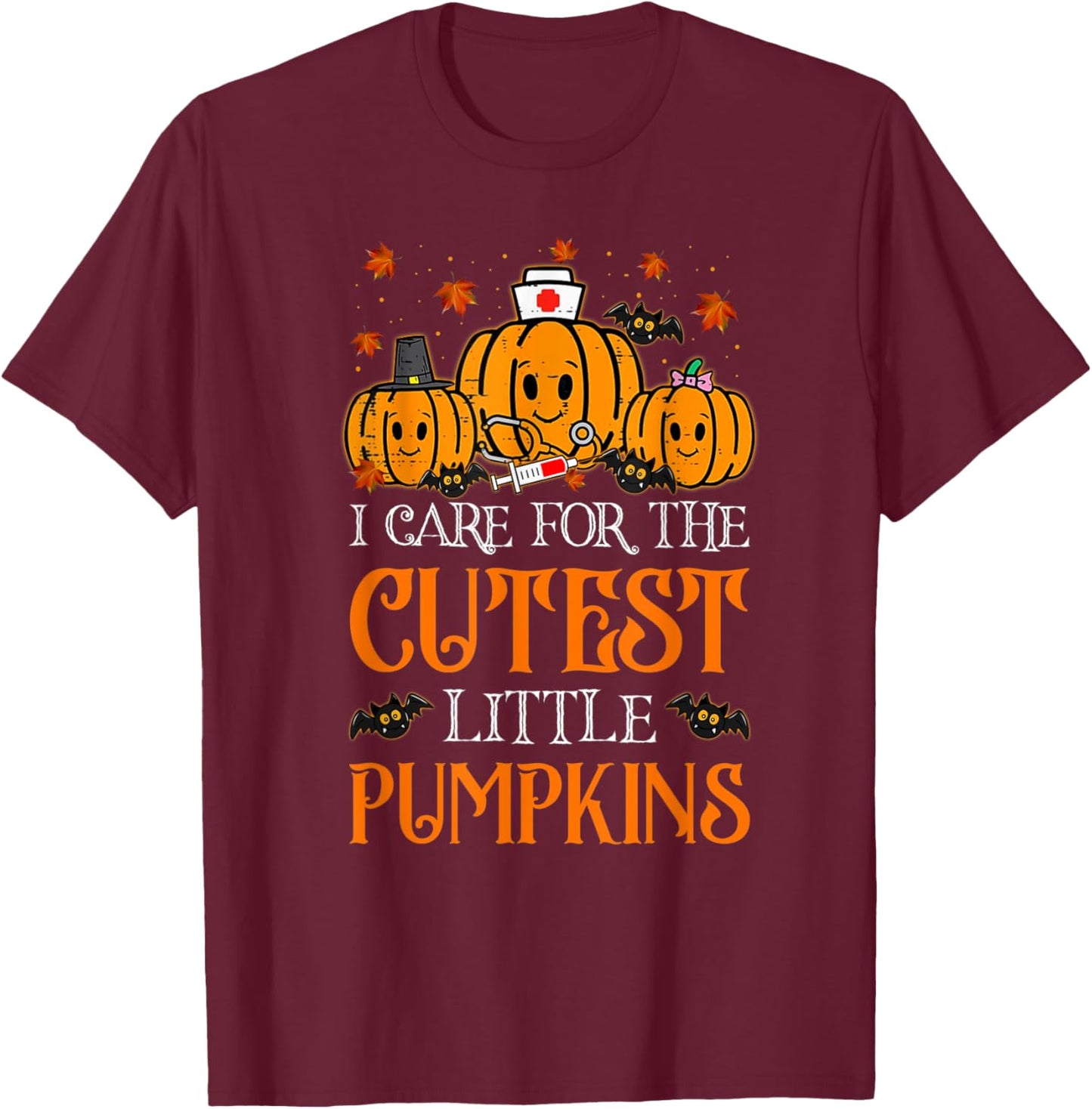 Pumpkins Nurse Halloween Scrub Top Fall Thanksgiving Women T-Shirt - T-Shirt | Maroon