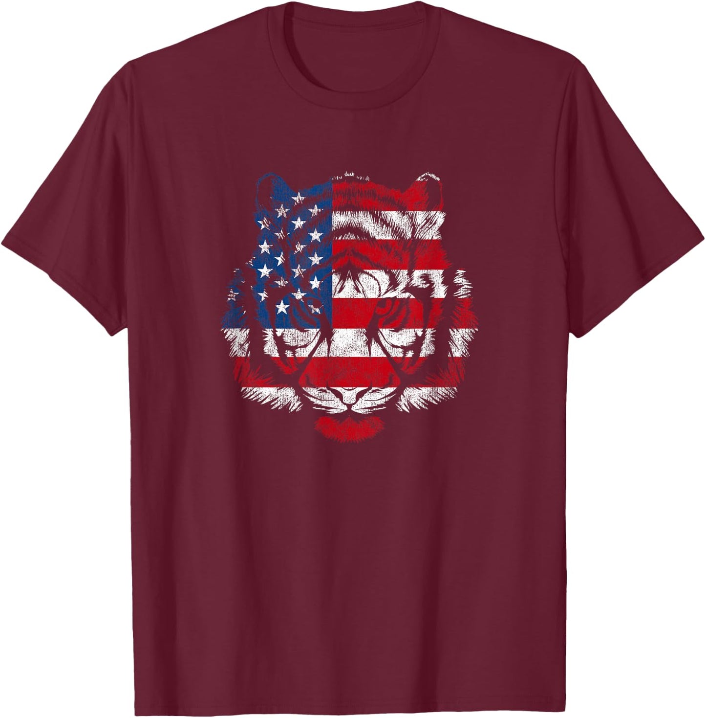 Funny American Tiger Patriotic USA Flag 4th Of July Women Men T-Shirt - T-Shirt | Maroon