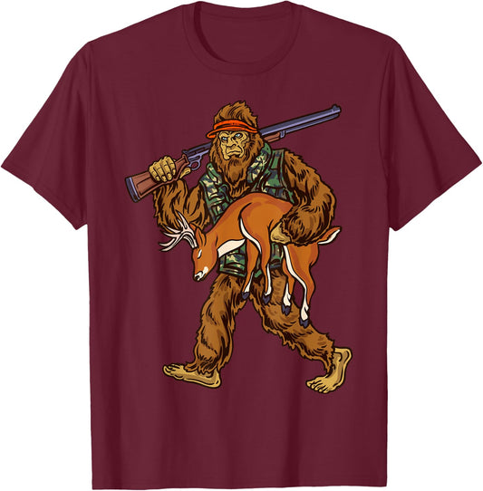 White Tail Deer Hunting Bigfoot Hunter T-Shirt - T-Shirt | Maroon