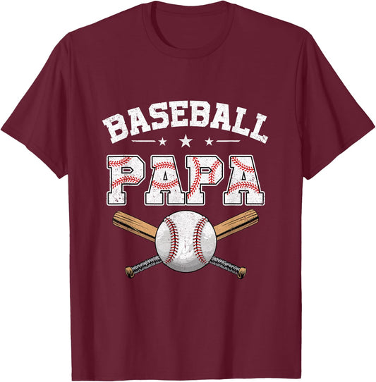 Baseball Papa For Fathers Day Baseball Lovers T-Shirt - T-Shirt | Maroon