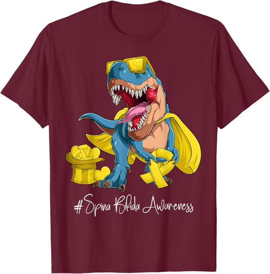 Spina Bifida Awareness Month Yellow Ribbon Trex T-Shirt - T-Shirt | Maroon