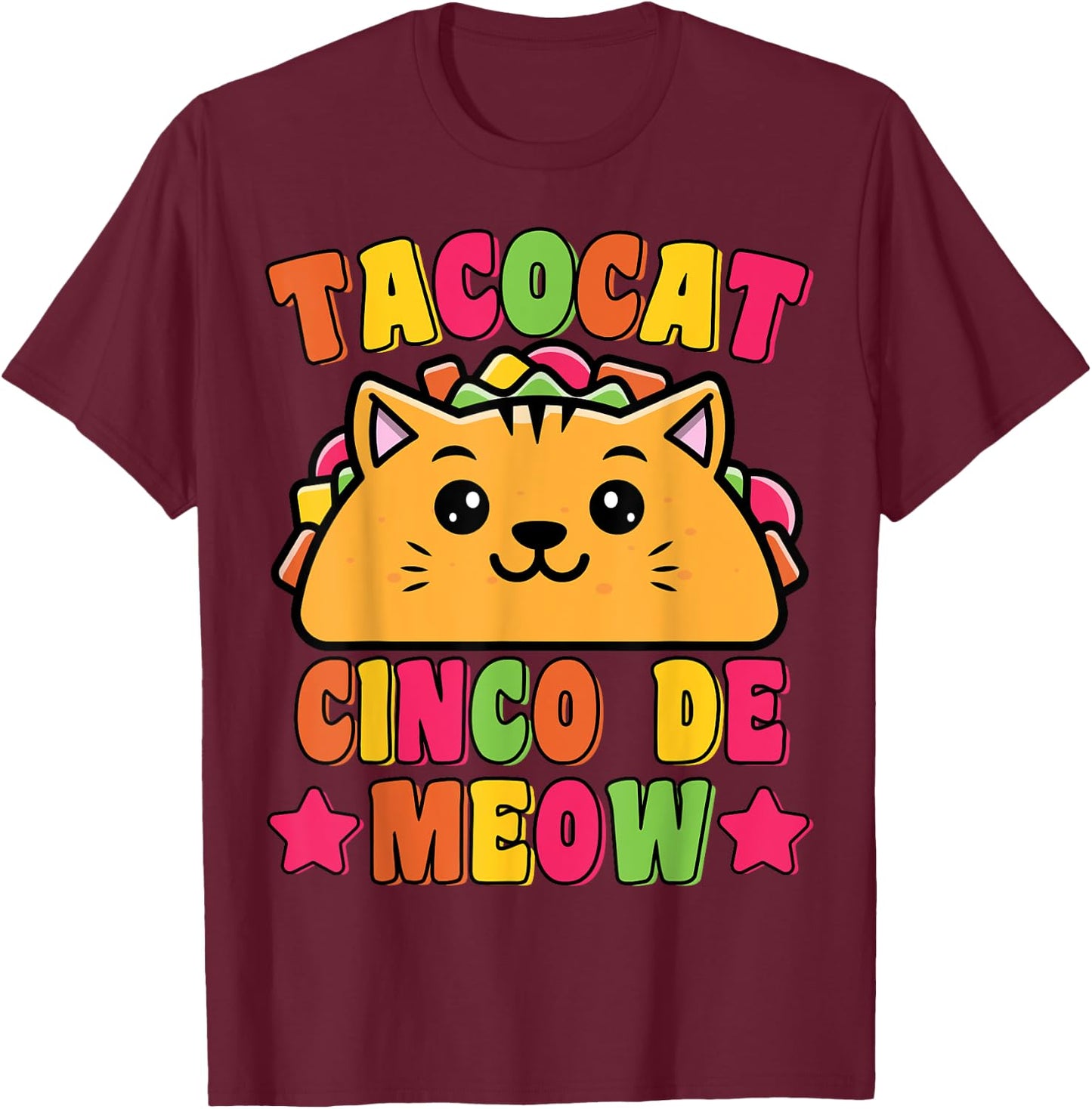 Funny Taco Cat Pun Tacocat Cute Taco Lover Cinco De Meow Men Women Kids T-Shirt - T-Shirt | Maroon
