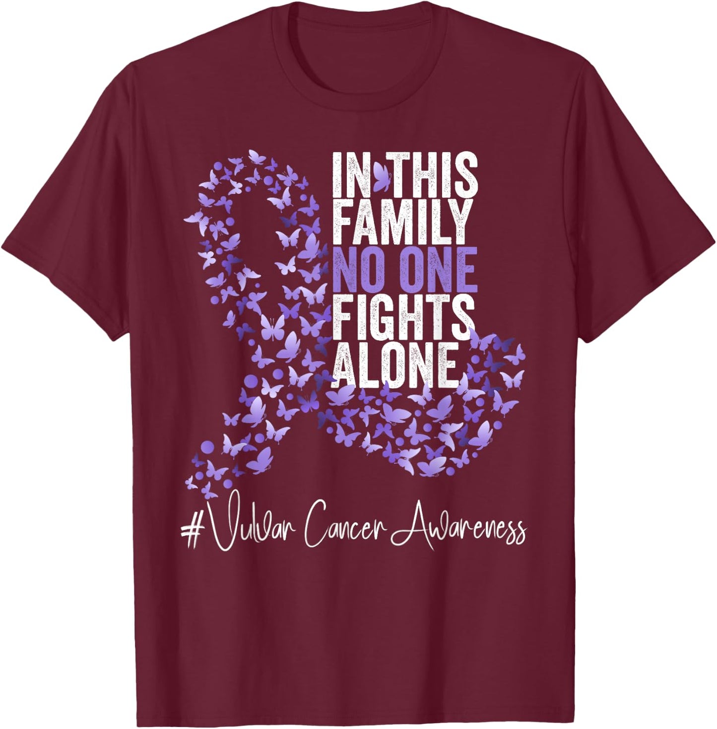 Vulvar Cancer Awareness Month Lavender Ribbon Butterflies T-Shirt - T-Shirt | Maroon