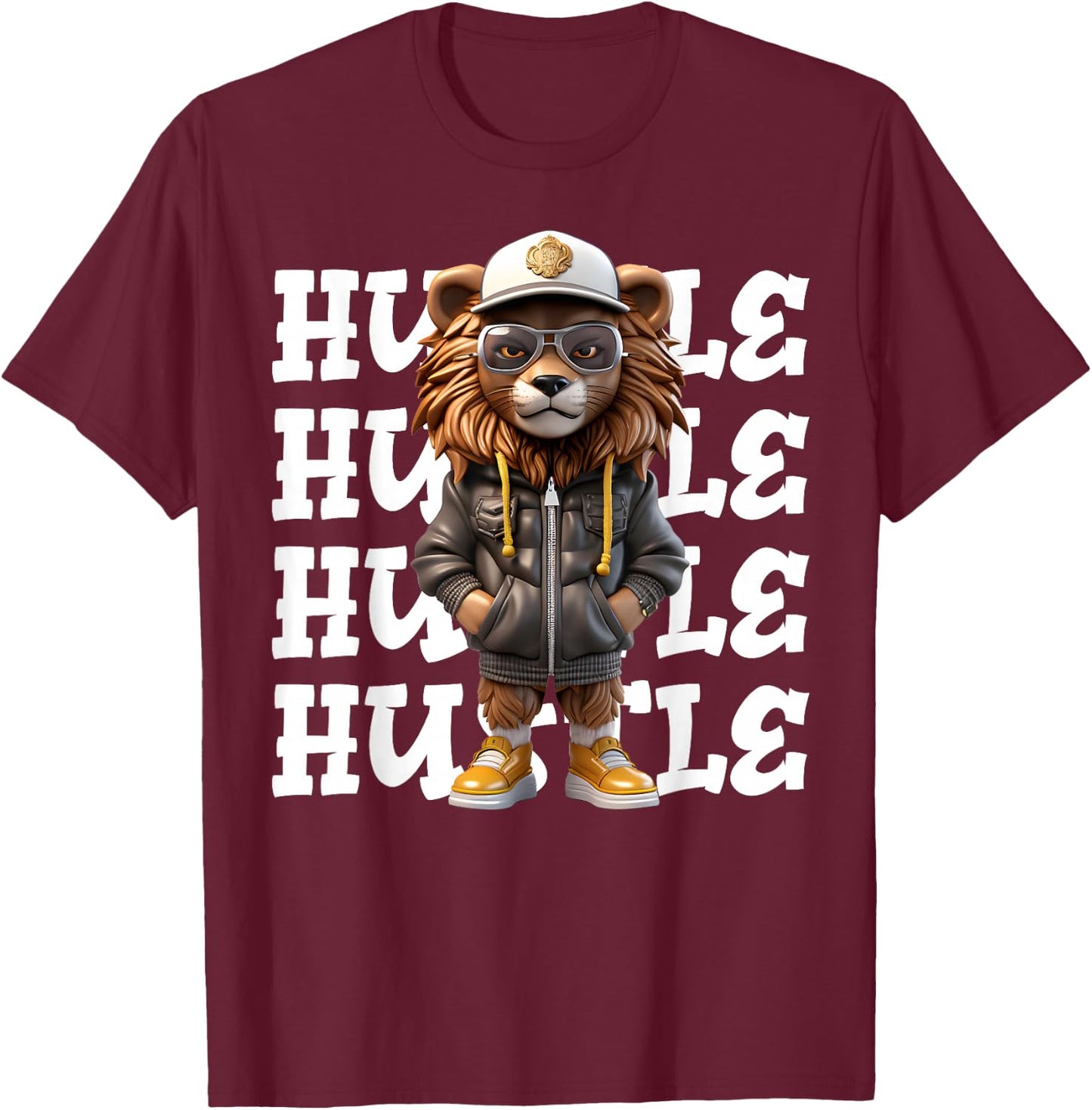 Hip Hop Lion Hustle Money Urban Drip Streetwear Black King T-Shirt - T-Shirt | Maroon
