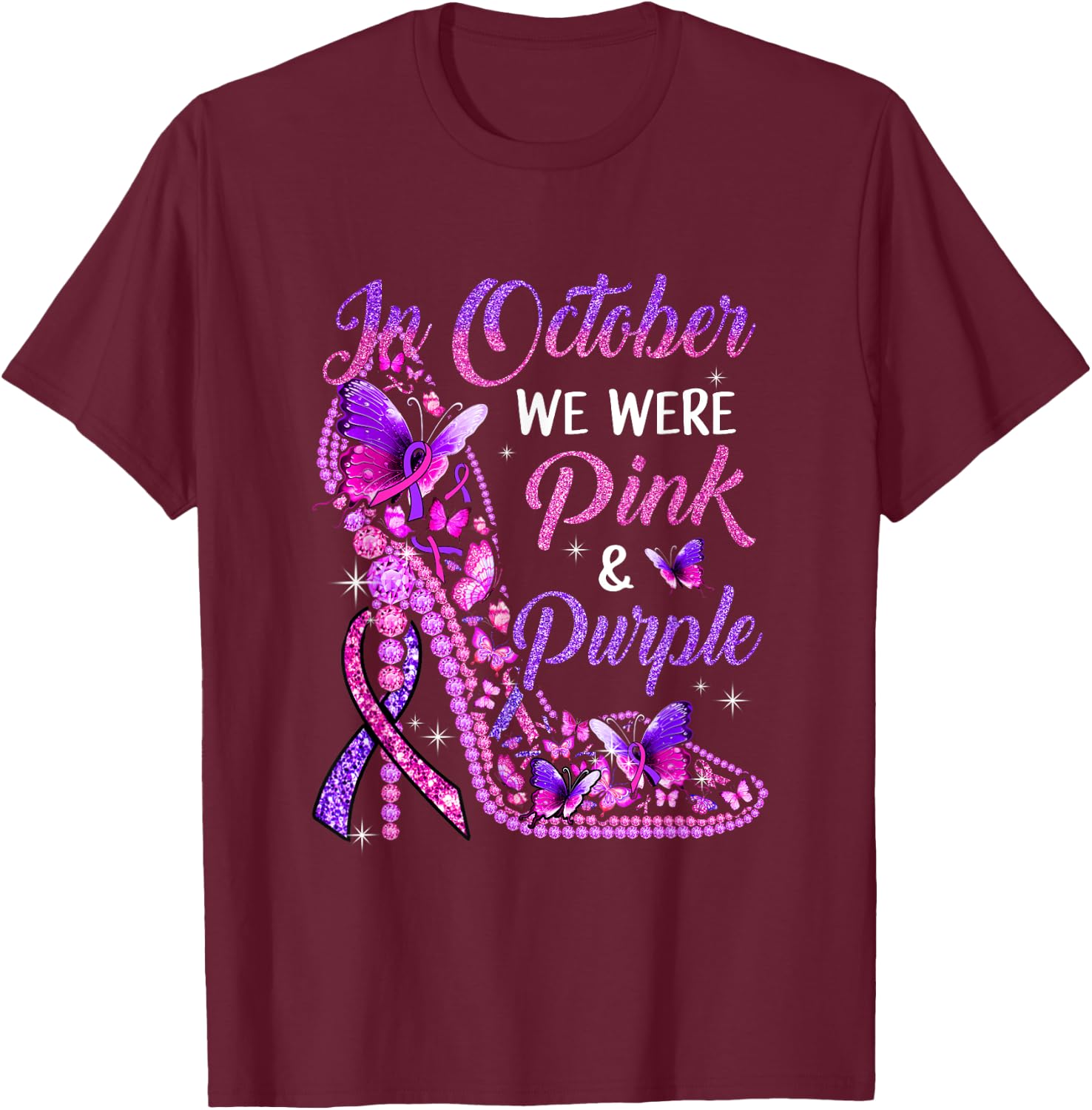 Butterfly Breast Cancer Awareness And Domestic Violence T-Shirt - T-Shirt | Maroon