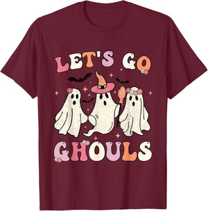 Retro Groovy Let's Go Ghouls Halloween Ghost Outfit Costumes T-Shirt - T-Shirt | Maroon
