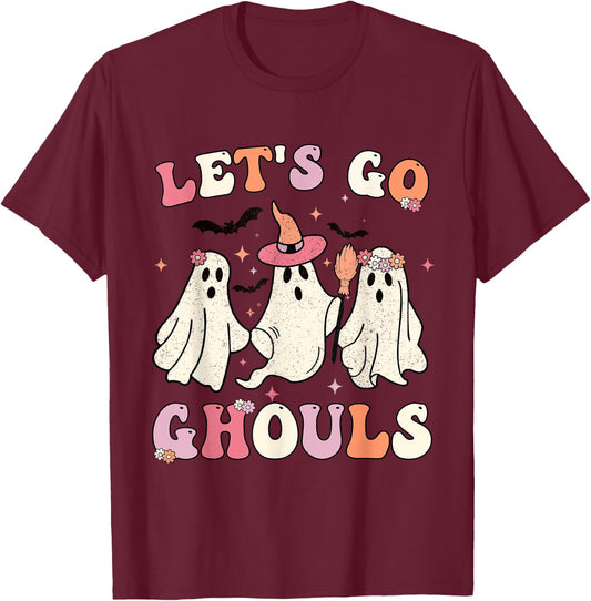 Retro Groovy Let's Go Ghouls Halloween Ghost Outfit Costumes T-Shirt - T-Shirt | Maroon