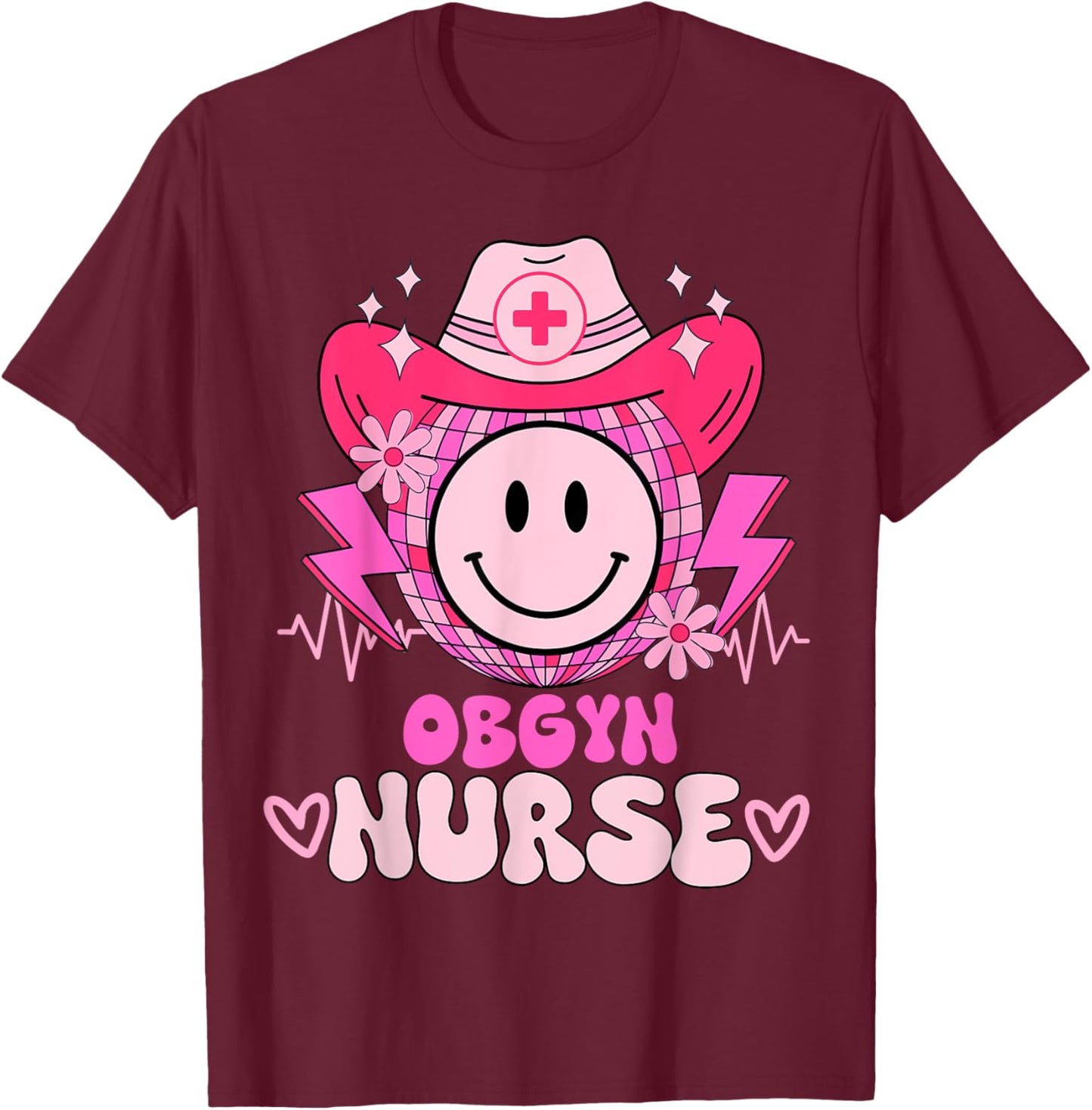 Cute medical retro stethoscope RN country OBGYN nurse T-Shirt - T-Shirt | Maroon