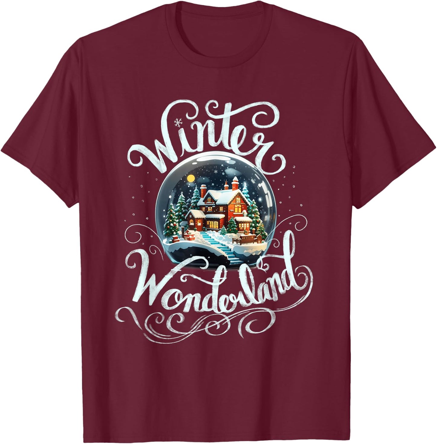 Winter Wonderland Snow Glob Night House Merry Xmas Costume T-Shirt - T-Shirt | Maroon