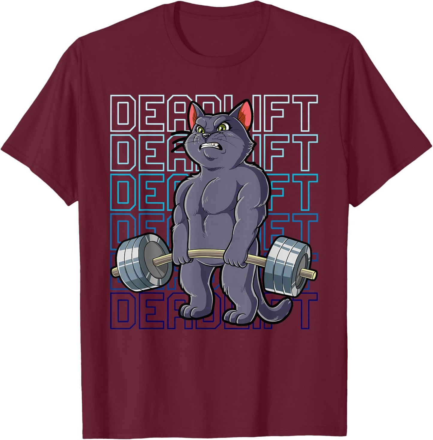Cat Gym Weight Training Deadlift Men Women T-Shirt - T-Shirt | Maroon
