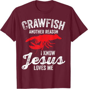 Crawfish Boil Crawfish Jesus Loves Me Funny Crayfish T-Shirt - T-Shirt | Maroon