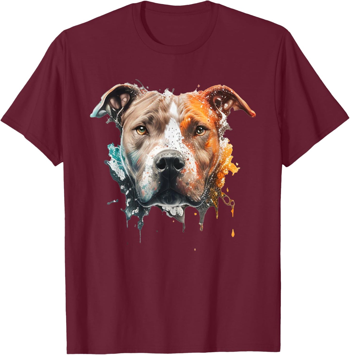 Colorful Splash Art Pitbull Portrait Pit Puppy Pittie Owner T-Shirt - T-Shirt | Maroon