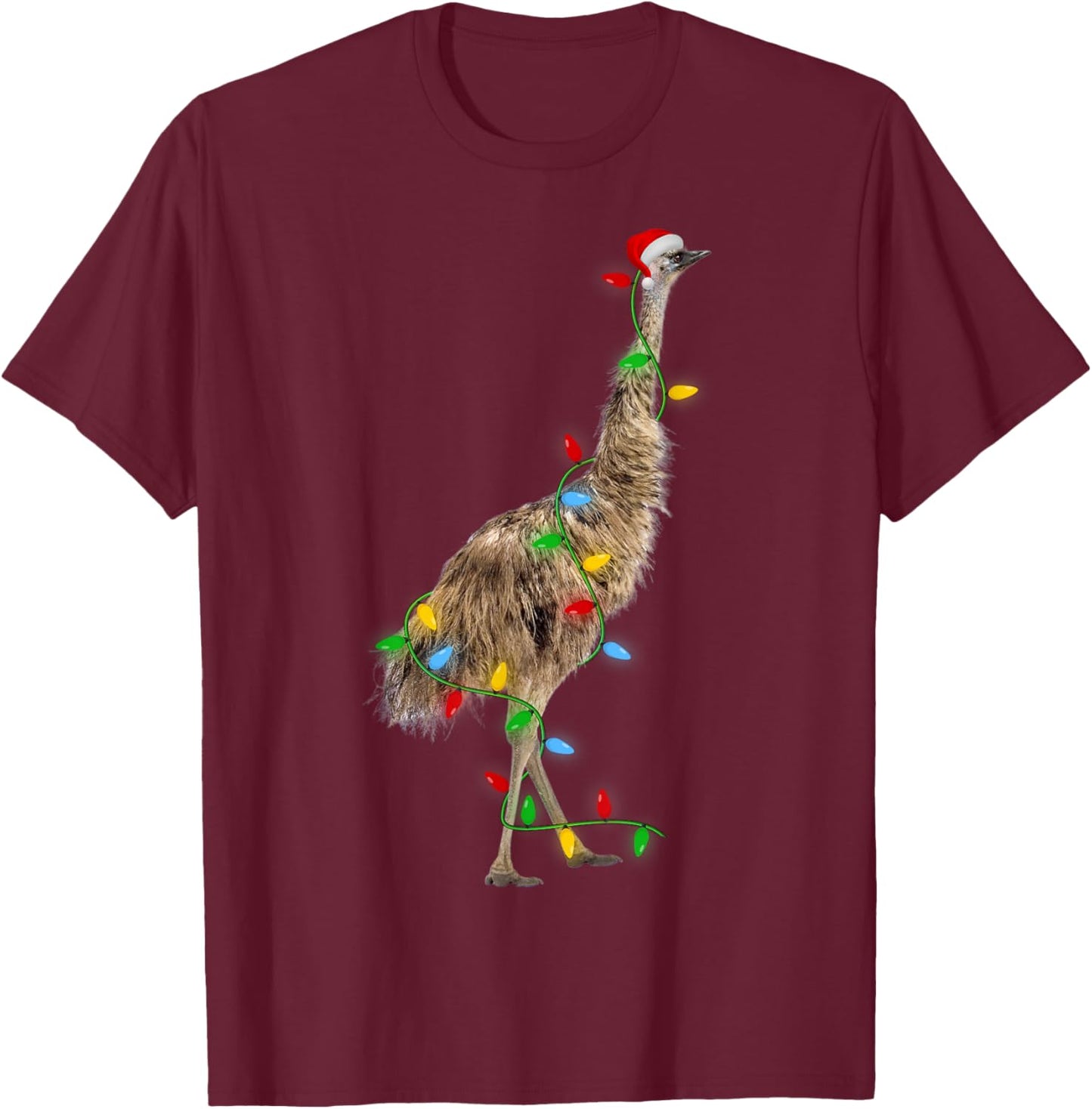Emu Bird Xmas Lighting Holiday Santa Emu Christmas T-Shirt - T-Shirt | Maroon