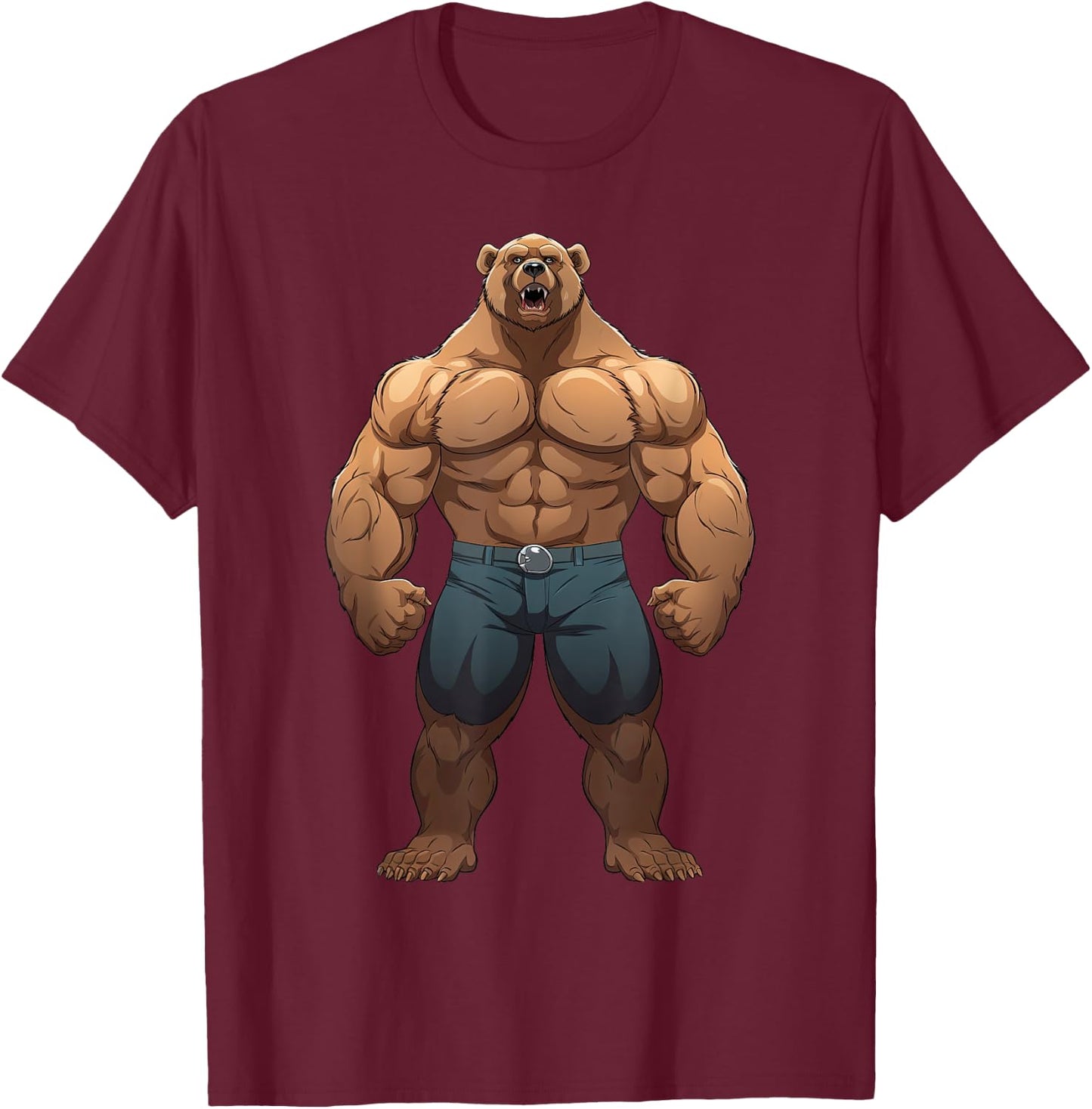 Bear Bodybuilder Muscular Body Gym Fitness Weightlifting T-Shirt - T-Shirt | Maroon