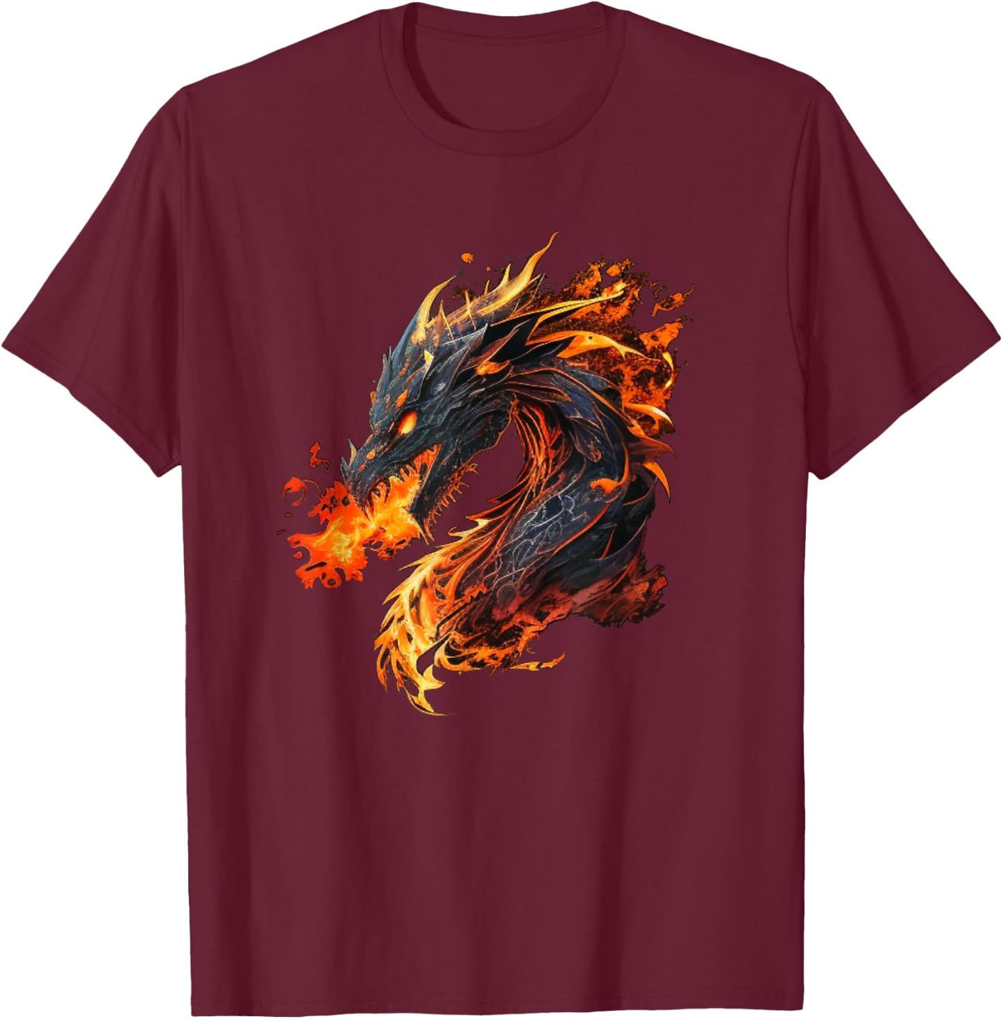 Cool Fire and Flames breathing Dragons Lovers T-Shirt - T-Shirt | Maroon