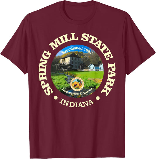 Spring Mill State Park, Indiana Funny Hiking State Parks T-Shirt - T-Shirt | Maroon