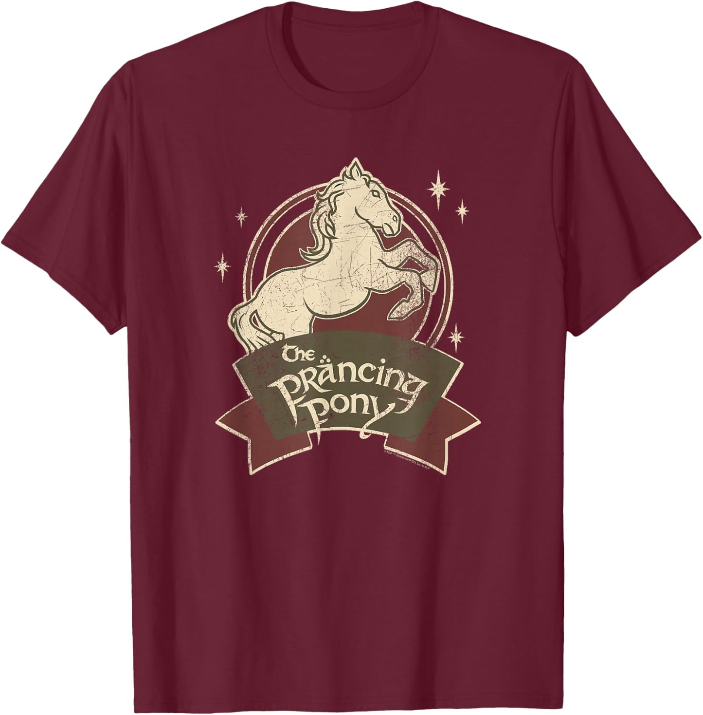 The Lord Of The Rings -Adults , Black, Small, Short Sleeve, Regular Fit, Modern, The Prancing Pony Bree Logo T-Shirt - T-Shirt | Maroon
