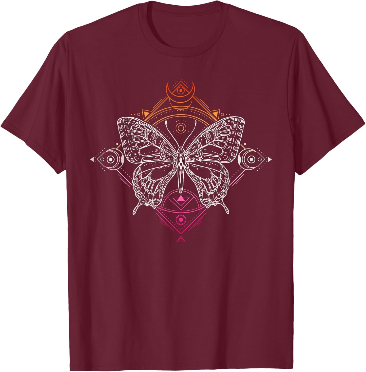 Lesbian Pride Flag Colours Occult Butterfly T-Shirt - T-Shirt | Maroon