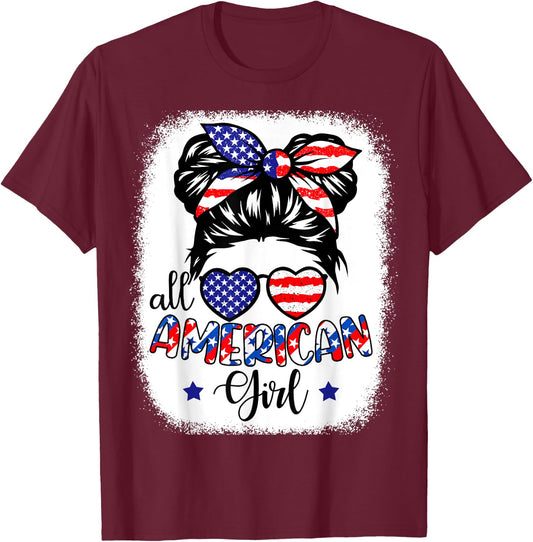 All American Girl Shirt USA Flag 4th July Women Kids Patriot T-Shirt - T-Shirt | Maroon